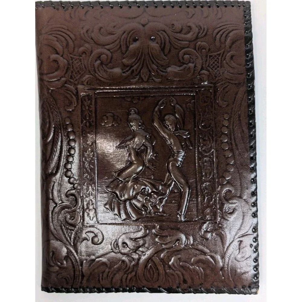 Vintage Tooled Leather Bifold Address Notebook Western Cowboy Embossed Cover